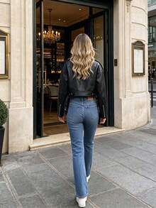 Women's Simple Solid Color Short Jacket With Zipper For Everyday Wear - Black - View 7