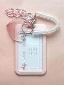 1pc Pink Card Holder With Heart-Shaped Buckle, Creative Multifunctional Student Back To School Card Pouch (Card Not Included) - Card Sleeve - View 3