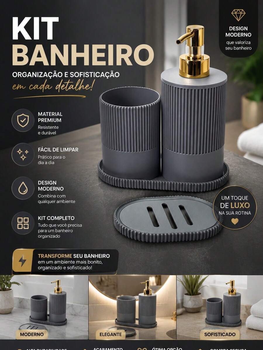 kit para banheiro - preto - Visão 1