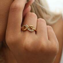 Luxury Full Rhinestone Infinity Symbol Ring For Women, Twisted Cross-Over Finger Ring, Niche Exquisite Versatile Index Finger Ring - Gold - View 2