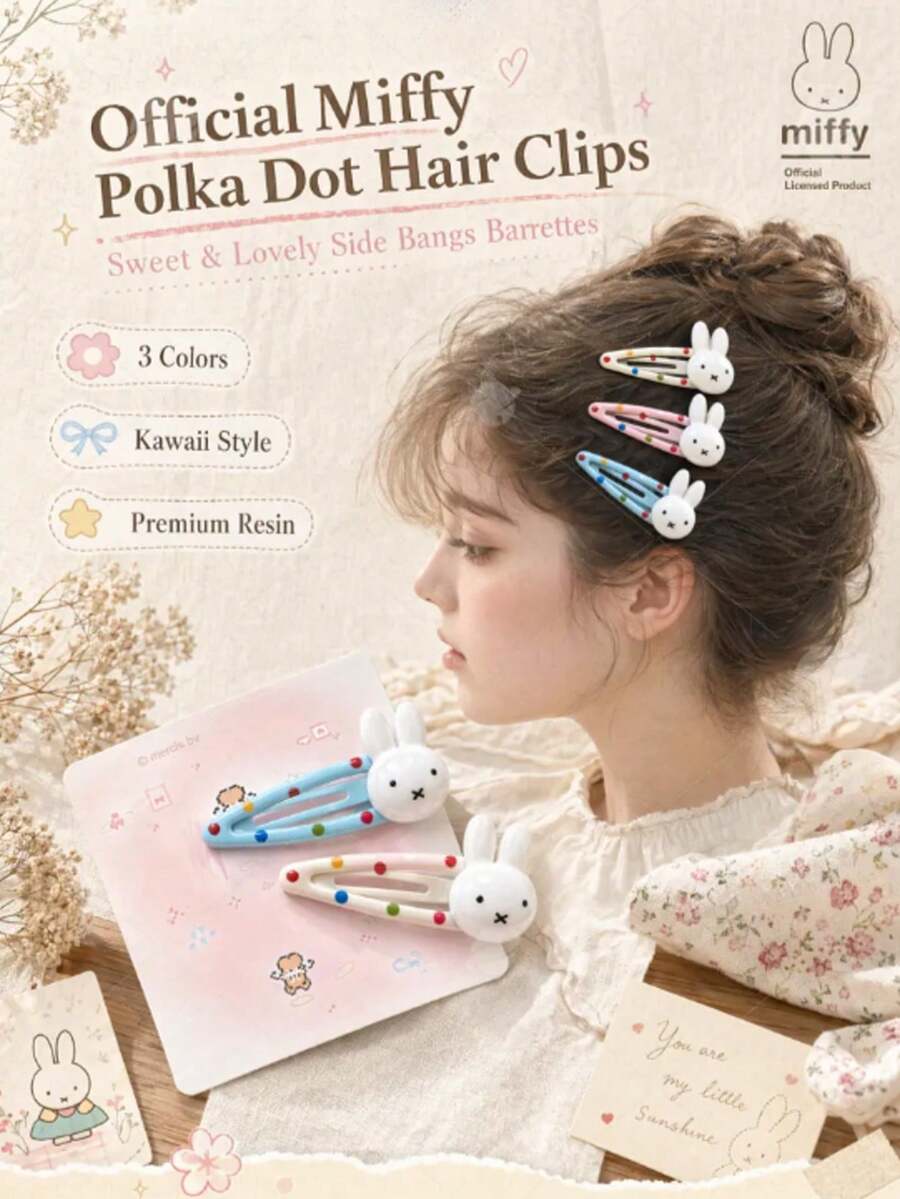 MIFFY Official Cute Kawaii Polka Dot Rabbit Hair Clips Sweet Cartoon Bangs Side Clip Barrettes Hair Accessories Ladies Girls Gift 2026 Viral T