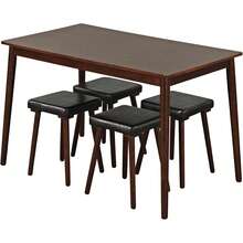 5-Piece Dining Table Set For 4 - Dining Table With 4 Upholstered Stools, Rubber Wood Legs, Space-Saving Dinette Table Set, Breakfast Nook Table Set For Living Room, Kitchen Table Chairs Set - Brown - View 9