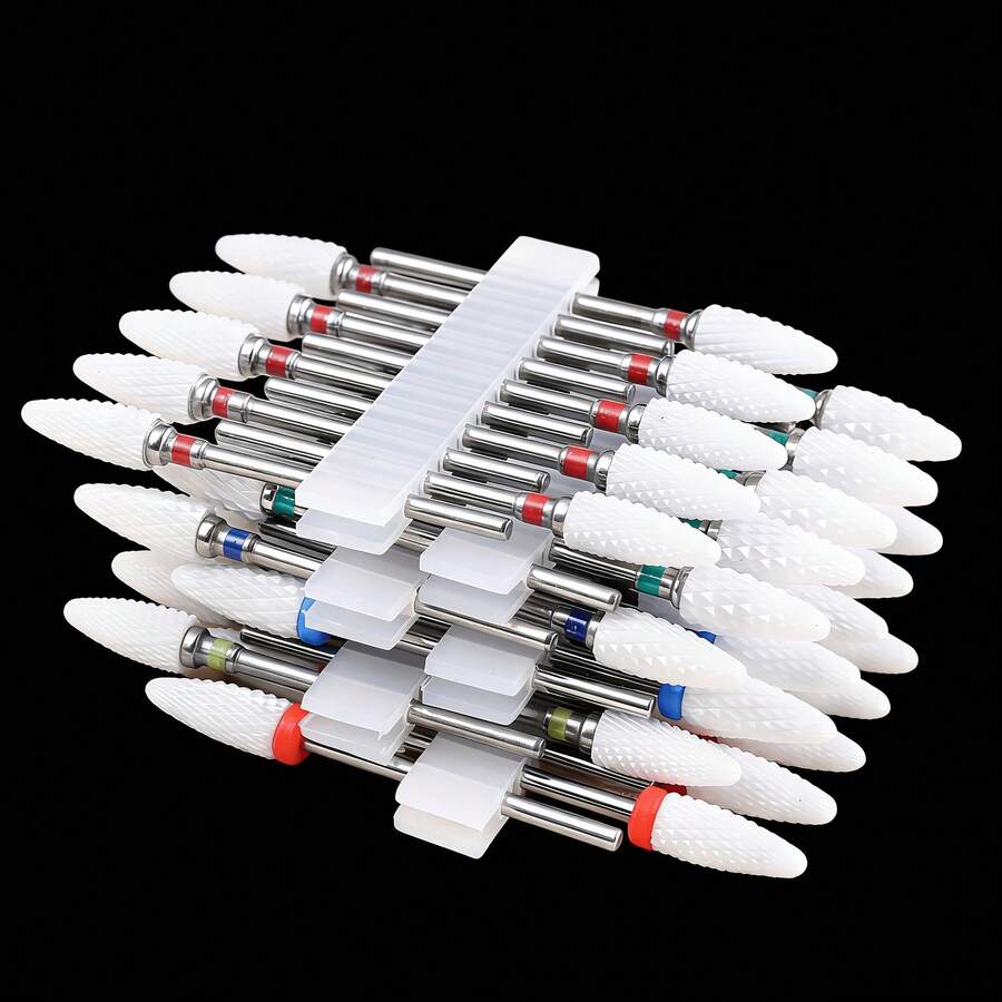 LUSLUKING 10PCS Ceramic Nail Drill Bits Set, 3/32 Inch Professional Manicure Pedicure Tools, Multi Shapes Fine Medium Coarse Grit For Acrylic Gel Nails Cuticle - Multicolor - View 1