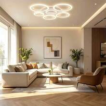 1PC, Five-Ring Modern LED Ceiling Light, Dimmable Recessed Kitchen Lighting, White Round Ceiling Light, Suitable For Living Room, Kitchen And Bedroom. - White - View 4