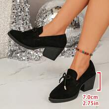 Pointed Toe Mary Jane Suede Women's Shoes Plus Size All Season New Slip-On Versatile Comfortable Thick Heel Low Vamp Shoes - Black - View 8