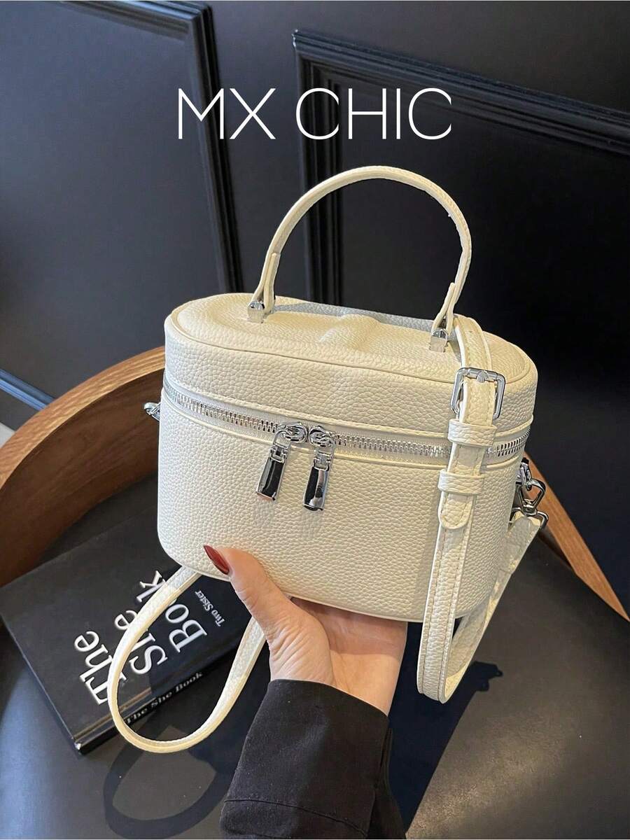 1pc Women's Mini Handbag, Fashion Solid Color Embroidery Rhombus Pattern Crossbody Bag Suitable For Cards And Keys - Beige - View 1