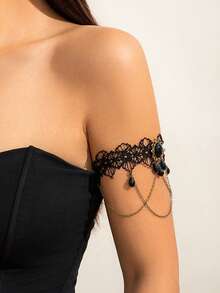 1pc Dark Style Black Lace Arm Chain Bracelet Women's Jewelry Halloween Armlet - Black - View 2