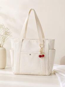 Multifunctional Canvas Bag, Multi-Pocket Large Capacity Solid Color, Suitable For Casual Shoulder Tote Bag Handbag, Applicable For School, Work, Travel - Multicolor - View 21
