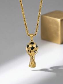 1pc Men's Simple Fashionable Popular Football Pendant Twisted Chain Stainless Steel Necklace, Suitable For Men And Football Enthusiasts, Can Be Used As Jewelry Gift For Daily Sports Wear - Football - View 8