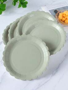 9 Inch Green Hollow Lace Paper Plates Disposable Paper Party Plates Elegant Flower Shaped Dinner Plates 7 Inch Cream Cake Dessert Plates Baby Shower Wedding Birthday Party Decoration Supplies - Multicolor - View 3