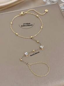 Women's Elegant Small Gold Bead Wave Style Finger Chain Bracelet Set, Zirconia Bracelet, Suitable For Travel, Vacation, Holiday Jewelry Gift - Multicolor - View 9