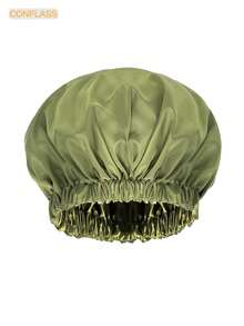 CONFLASS 1pc Satin Lined Waterproof Shower Cap, Hair Care Cap, Solid Color Bohemian Style, Suitable For Daily Use In Spring, Autumn And Winter - Multicolor - View 12