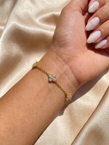 1 pieza Pulsera de trébol de cuatro hojas de plata de ley 925, uso diario y regalo para fiestas de las mujeres, diseño original, joyería fina y encantadora de estilo vintage - Pulsera de la suerte con cinco flores - Ver 7
