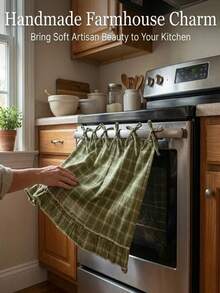 Handmade Farmhouse Style Oven Skirt Cover, Handmade Oven Cover, Heat Resistant Rustic Ruffled Tie-On Oven Skirt Cover, Easy To Install, Hides Clutter, Fits Stovetops, With Ties And Ruffle Trim, Fits All Oven Models. - Multicolor - View 2
