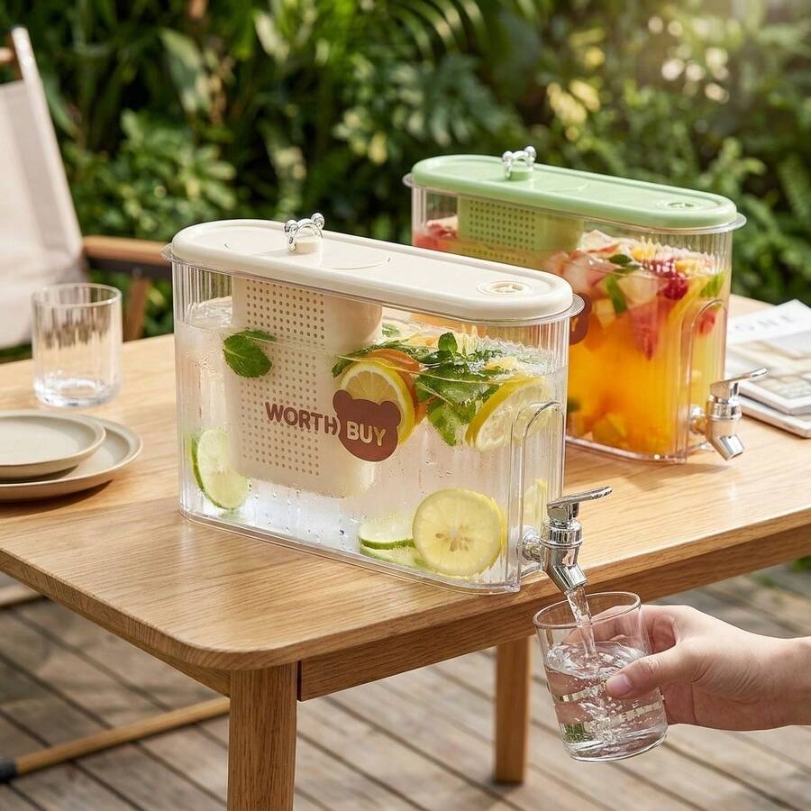 1件透明塑料水壺附水龍頭與濾網,大容量冰箱冷水壺,DIY水果茶飲容器,可重複使用茶壺,適用於居家、廚房、辦公室、露營飲水器具 - 彩色 - 查看 1