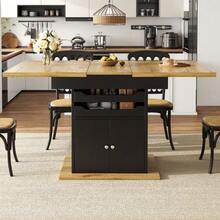 Telescopic Dining Table (110-140*80cm), Folding Kitchen Table For 4 To 6 People, Extendable Table, Space-Saving Kitchen Table, Table With Two Drawers And A Storage Unit - 黑色 - 查看 3