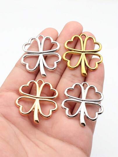 5 piezas 42x36mm Dije de Corazón Hueco Grande y Trébol de Cuatro Hojas Colgante para Hacer Joyas DIY, Collar, Llavero, Cadena de Teléfono, Pulsera, Accesorios