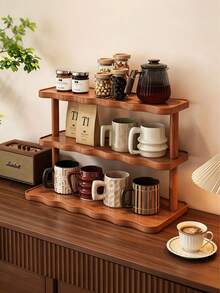 1 pieza Organizador de escritorio de madera vintage, estante de almacenamiento de cosméticos multicapa vintage, estante de almacenamiento multifuncional para el hogar, estante de especias de cocina, soporte para tazas/tazas, estante de almacenamiento abierto adecuado para lápiz labial, perfume, tazas de té/café, especias, estante de exhibición de encimera que ahorra espacio, juego de té, accesorios de escritorio de oficina, accesorios de escritorio, estante de almacenamiento de perfume, esencial para barra de café, estante de almacenamiento, esencial de cocina, decoración del hogar, decoración de cocina, estante de perfume, soporte para pasteles, estación de café, estante de especias, almacenamiento de cocina, estante de exhibición - Marrón - Ver 1
