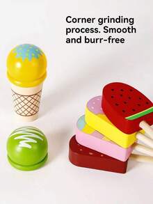 1 Set Wooden Pretend Play Ice Cream Cart Toy, Baby Cone Ice Cream & Popsicle Role Play Early Education Educational Toy Set - Multicolor - View 7