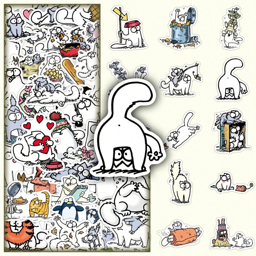 50pcs Cute & Funny Simon's Cat Animation Cartoon Decorative Notebook Stickers - Simon's Cat-1965X - View 1