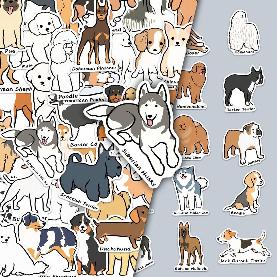 50pcs Original Puppy Illustration Yorkshire Corgi Cute Dog Cartoon Animal Decorative Camera Wall Stickers - Original Puppy Illustrated Guide - 1955 - View 1