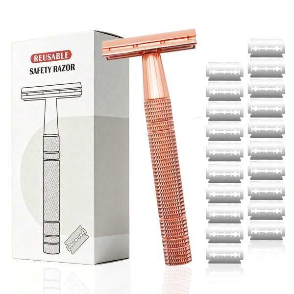 Double Edge Safety Razor With 20 Swedish Stainless Steel Blades And Reusable Women's Razor