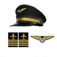 1/3/4/5pcs Vintage Party Cosplay Pilot Theme Accessory Set, Includes Hat, Airplane Pattern Epaulettes, Brooch, Tie, Suitable For Party, Christmas, New Year Carnival And Other Celebrations - Multicolor - View 8