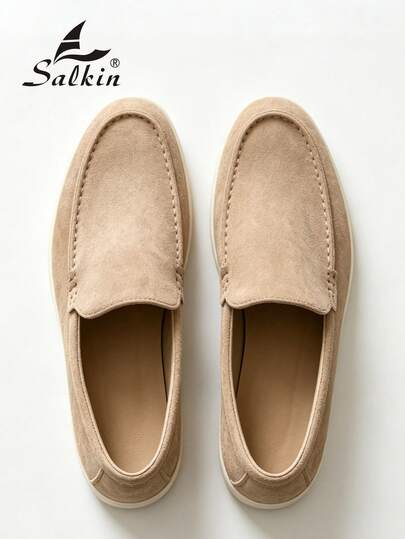 Salkin Designer Fashion Men's Slip-On Penny Loafers, Faux Suede Casual Shoes, Soft & Comfortable, Breathable Flat Dress Shoes, Versatile For Business, Party, Wedding, Spring/Summer/Fall, Plus Size, Multiple Colors Old Money Chic Autumn