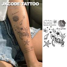 JKCODE TATTOO OCEAN MINIMAL TATTOO-草本紋身貼紙 INS 風格可愛設計-INS 風格-海洋主題島嶼風格圖案-鯊魚紋身-女孩可愛紋身時尚配件，手指、手、頸部，持久防水 15 天 - 淺灰色 - 查看 6