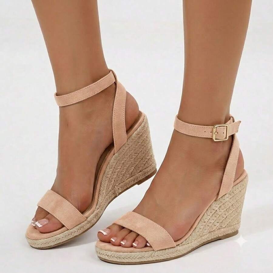 Sandals For Women Wedge Platform Heels – Square Toe Open Toe Espadrille Woven Sole Summer Vacation Shoes - 膚色 - 查看 1