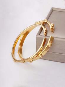 1pc Minimalist 18K Gold Plated Stainless Steel Bracelet With Semi-Circular Decor, Unisex Jewelry Accessory Suitable For Daily And Holiday Wear - Hemispherical Decoration - View 2