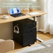 CLIPOP Mobile Filing Cabinet 3 Drawers With Lock And Wheels, Under Desk Lockable File Cabinet With Suspension File Hanging Rails For A4/Letter/Legal, Anti-Tilt Office Unit - Black - View 5