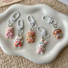 5pcs Plaid Skirt Animal Charms, Cartoon Animal Resin Accessories, Durable Keychain With Lobster Clasp, Decorative Birthday Gift Card Holder Keychain Set, Suitable For Bags And Car Keys - Plaid Skirt Animal Pendant - View 6