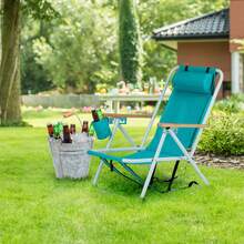 Folding Beach Chair, 4 Position Portable Backpack Foldable Camping Chair With Headrest Cup Holder And Wooden Armrests, Green - 1 - View 5