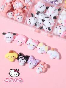Sanrio 9格 90件組 Hello Kitty 卡通美甲裝飾套組，9款心形 Hello Kitty、Kuromi、Cinnamoroll、Piano、My Melody 和 Pochacco 設計美甲 DIY 迷你水鑽平底飾品 - 彩色 - 查看 6