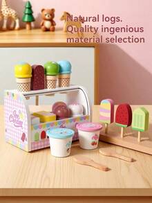 1 Set Wooden Pretend Play Ice Cream Cart Toy, Baby Cone Ice Cream & Popsicle Role Play Early Education Educational Toy Set - Multicolor - View 5