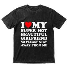 T-shirt J'aime ma super belle petite amie sexy en coton, col rond, manches courtes, t-shirt graphique classique décontracté pour hommes, confortable et polyvalent pour un port quotidien - Noir - Voir 4