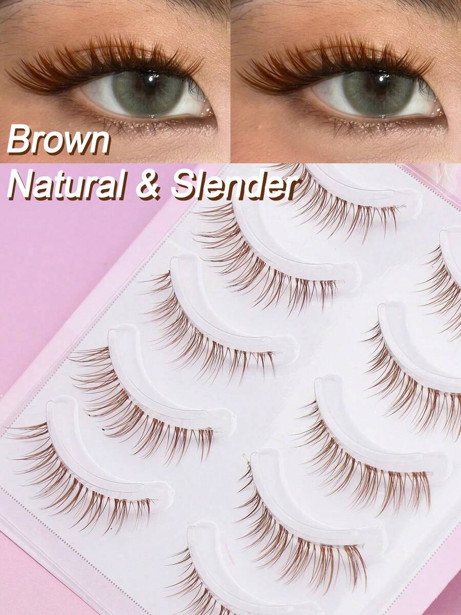 Brown Natural Thin Eyelash Clusters, Soft Lightweight Segmented DIY False Eyelashes, Reusable Natural Look Daily Makeup Eyelash Clusters - 棕色 - 查看 1