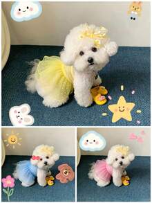 Summer New Breathable Mesh Dress, Small Dog Teddy Bichon Pet Cat Camisole Dress - Yellow - View 1