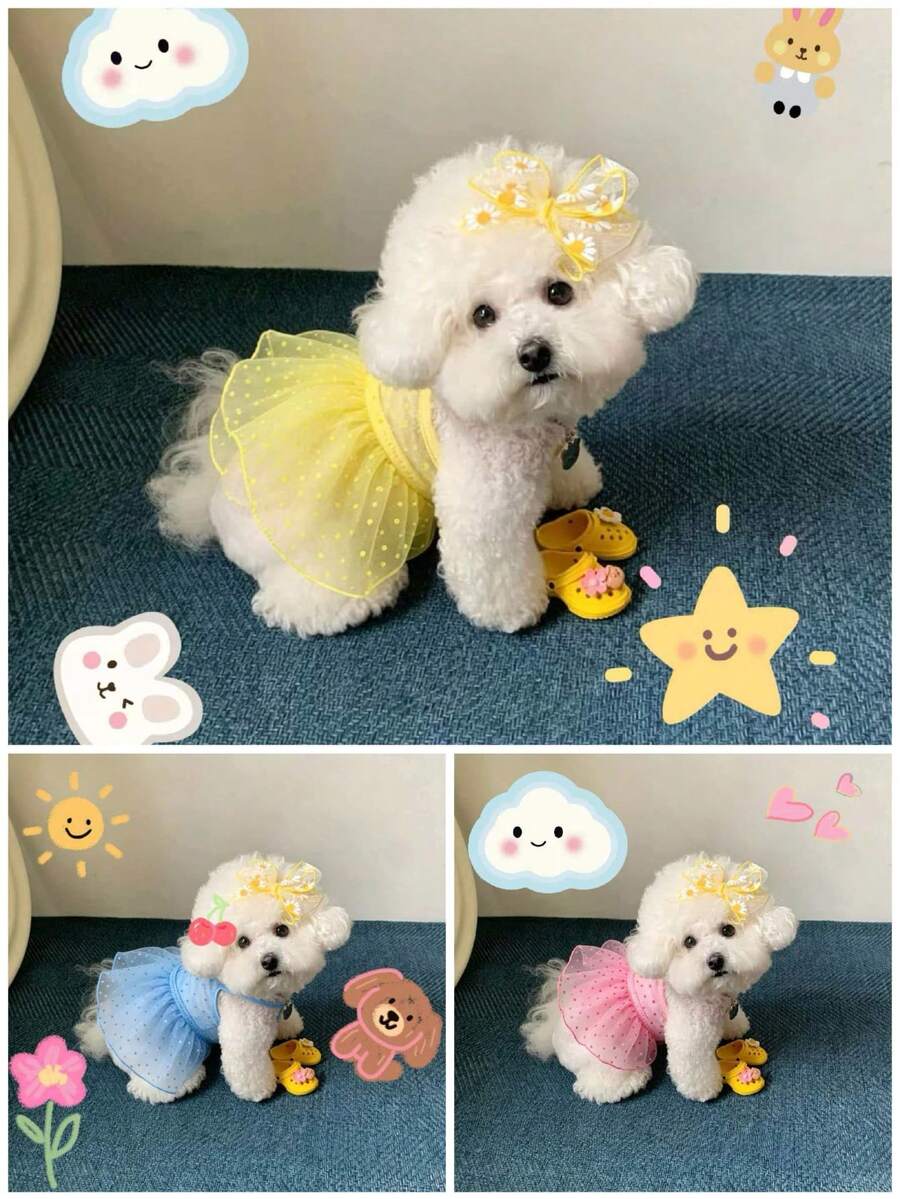 Summer New Breathable Mesh Dress, Small Dog Teddy Bichon Pet Cat Camisole Dress - Yellow - View 1