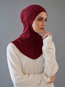1PC Women's Fashion Solid Color Elastic Chin Wrap Under-Cap Head Scarf - 063-wine Red - View 4