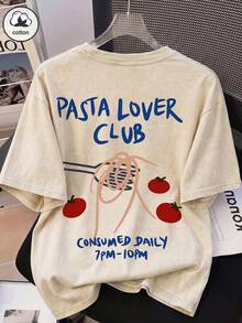 ES TRUS 女款加厚棉質夏季大尺碼短袖圓領 T-shirt，卡通插畫圖案印花，Y2K 風格街頭風，米色/白色 - 白色 - 查看 3