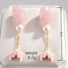 1 Pair Original Fresh Ocean Vacation Style Shell & Pearl Mermaid Earrings, Light Airy Ins Girl Style Shell & Pearl Earrings, Suitable For Vacation, Beach, Party, Wedding Gift And Daily Wear - Pink - View 10
