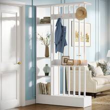 LITTLE TREE 71 Inch Freestanding Wood Room Divider, Modern Wall Partition With Open Shelves & Coat Hooks, Decorative Storage Bookcase For Home Office Entryway - White - View 8