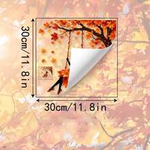 Autumn Window Stickers, Autumn Maple Leaf Swing Silhouette Window Stickers, Removable Static Cling Decals With Butterflies, Suitable For Thanksgiving, Halloween, Home Glass Decoration, Aesthetic Autumn Decor - Multicolor - View 7