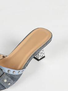 Women's High Heel Sandals Size 43 Large 2026 New Style Rivet Buckle Sandals Fashionable Outdoor French Style Women's High Heel Sandals - Gray-blue - View 6