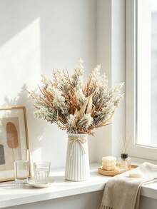 1pc Bohemian Style Artificial Reed & Willow Leaf Bundle, Suitable For Wedding, Tabletop Decor, Bridal Styling, Home Decor, Event Decor, Outdoor Decor, Holiday Decor, Valentine's Day Gift, DIY Floral Arrangement - Grey - View 7