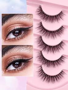 ENCHUW 5 Pairs Doll Style Natural False Eyelashes - Transparent Stem Cartoon Eyelashes, Cartoon Fairy Design, Suitable For Cosplay - Reusable - Black - View 3
