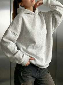 Minimalist Style Women's Comfortable Loose Long Solid Color Sweatshirt Sweatshirt, Suitable For Winter And Spring, Essential For Daily Wear, Office And Leisure Casual - Light Grey - View 2