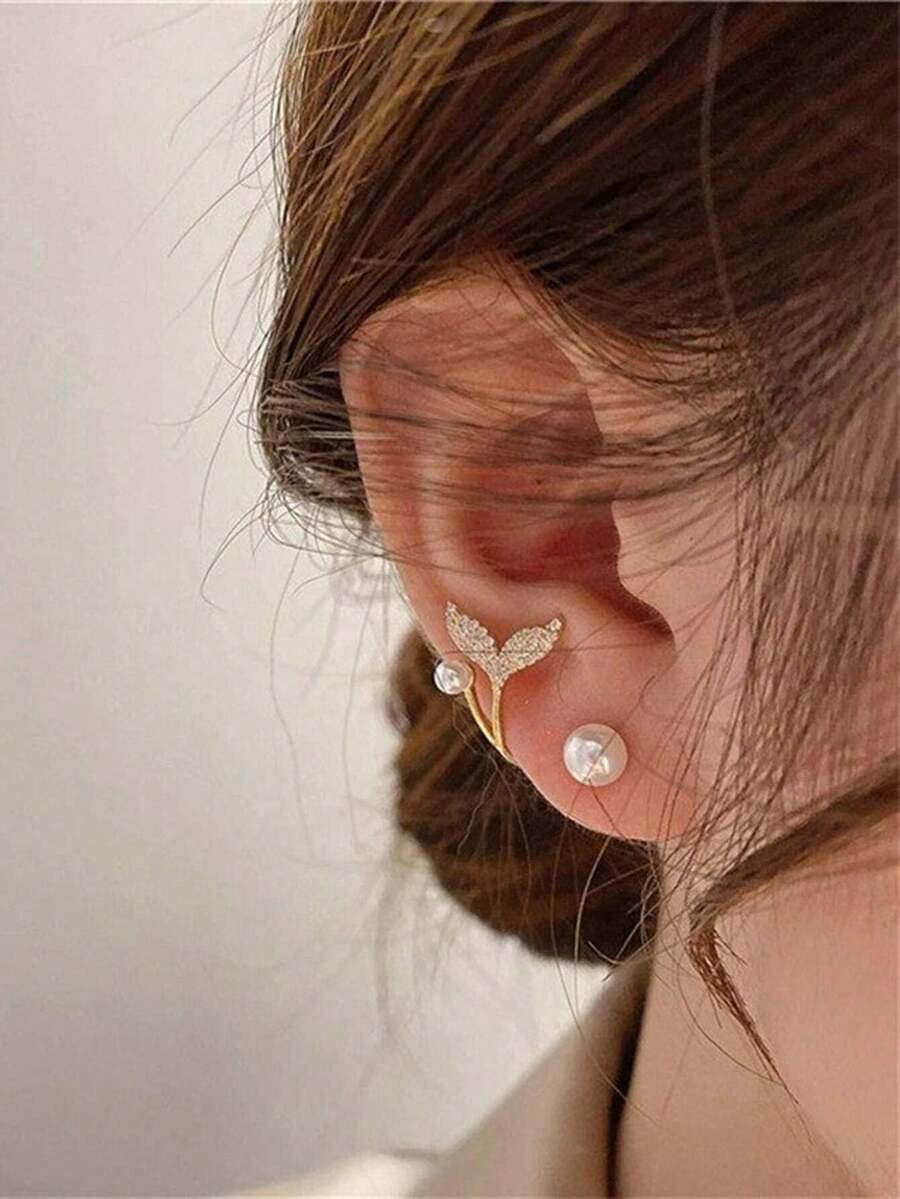 Decorative Jacket For Earrings With Faux Pearl And Leaf Design - Multicolor 4 - View 1
